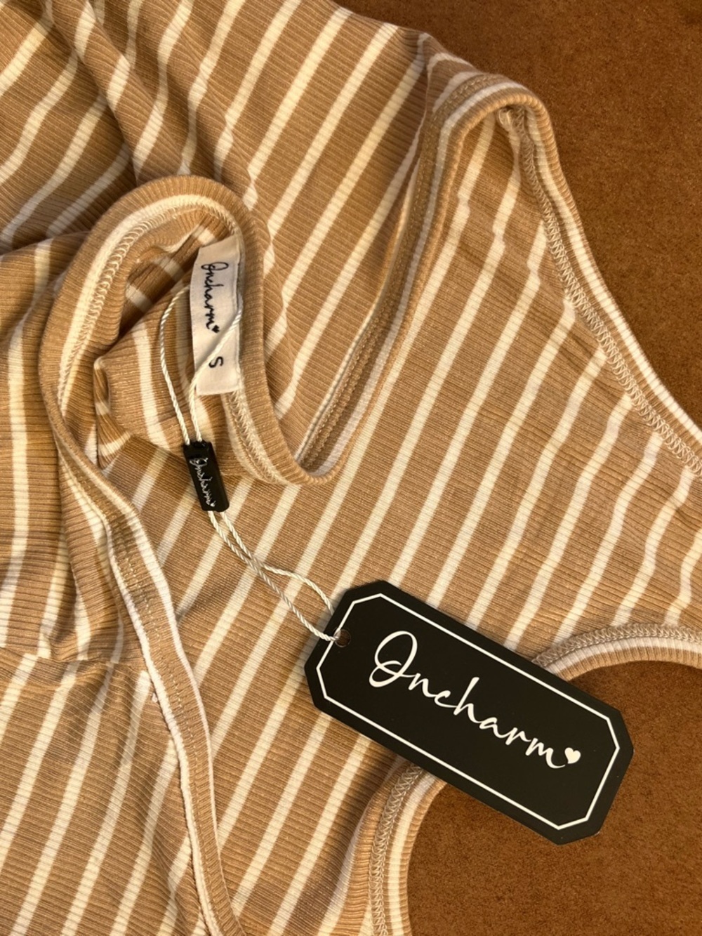 Boutique Tan/White Striped Lounge Set / Pants and Halter top NEW WITH TAGS - Picture 5 of 8